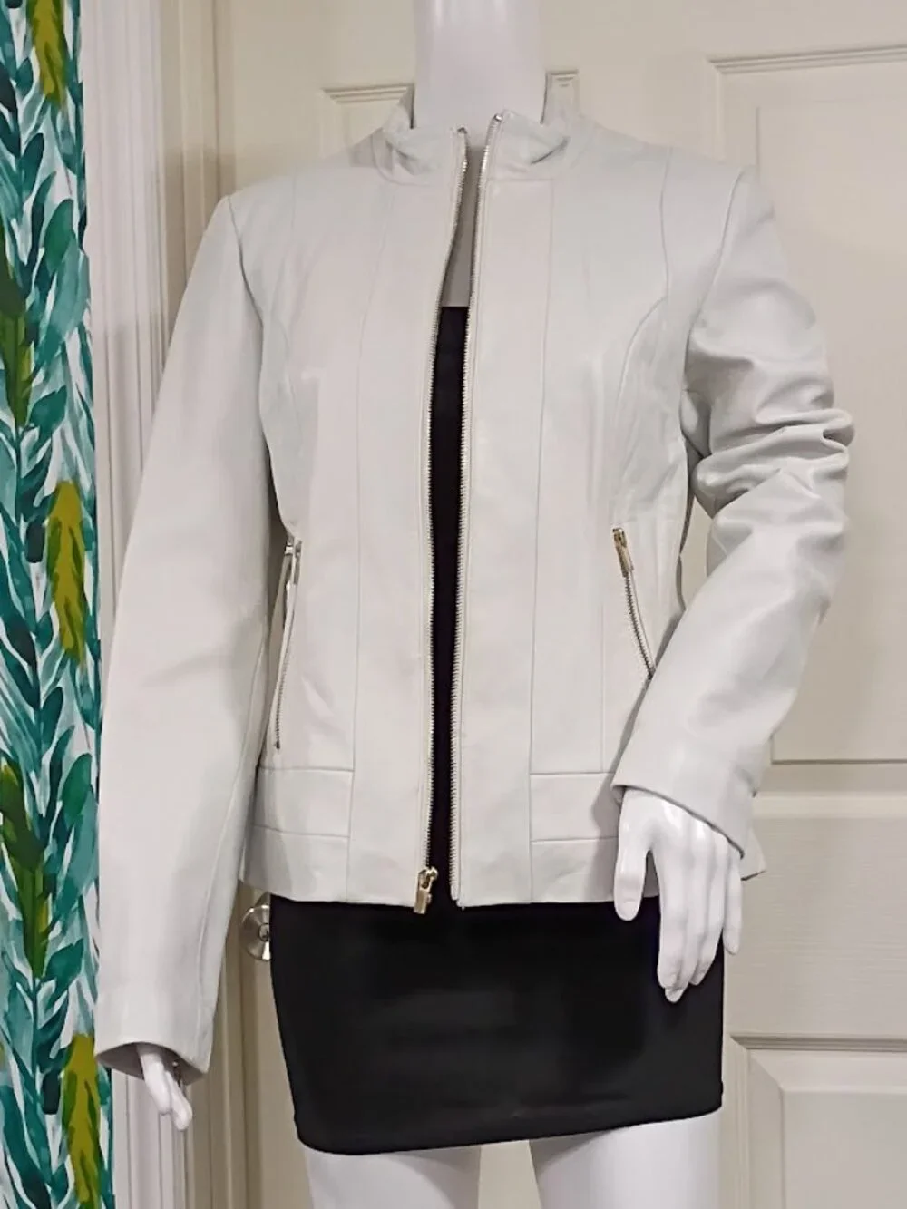 Wilsons Leather M Buttersoft Womens Slate White Clean Preppy Jacket Zip Pockets - Picture 16 of 16